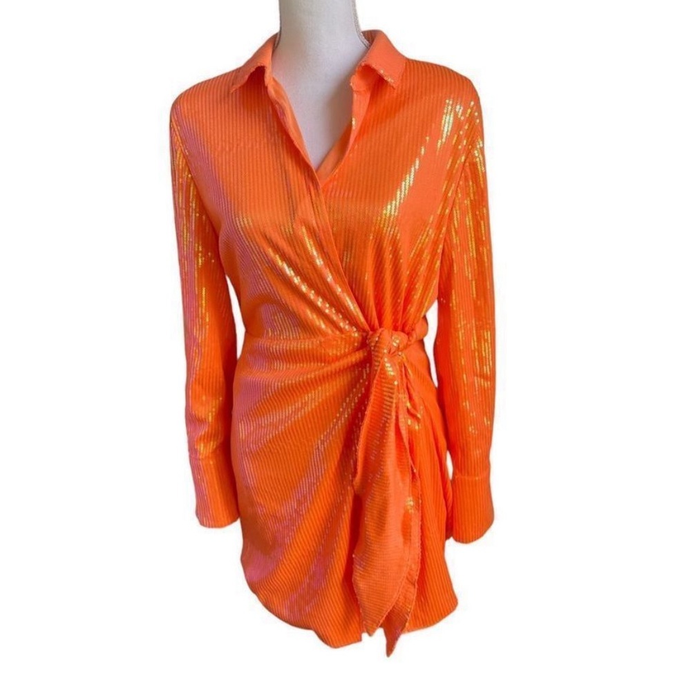 NWT ⚜️🧡⚜️House of Harlow 1960 Sequin Wrap Dress Orange size XS - Picture 3 of 7